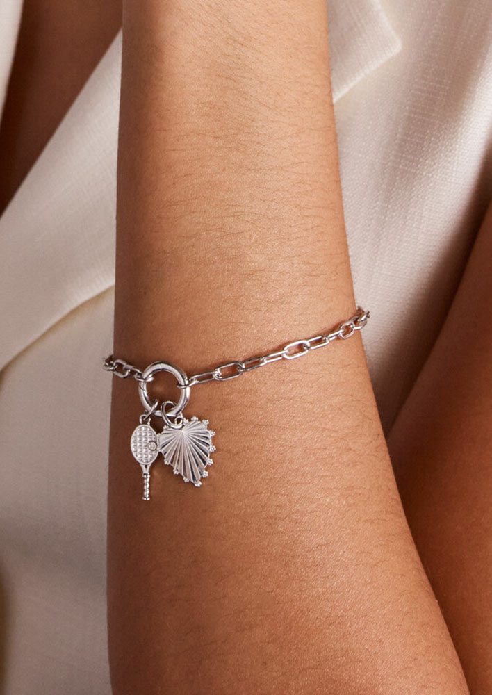 Michael Hill 18cm Round Paperclip Open Pendant Bracelet $179 with Diamond Accent Tennis Racquet Pendant $99 & Sunray Love Heart Pendant $89